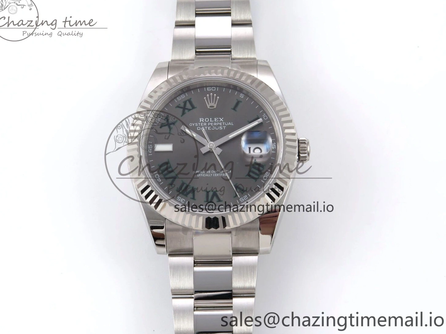 MiroTime 0131 GoodFit DateJust 41 126334 EWEF Best Edition Gray Dial Green Roman on Oyster Bracelet A 1054